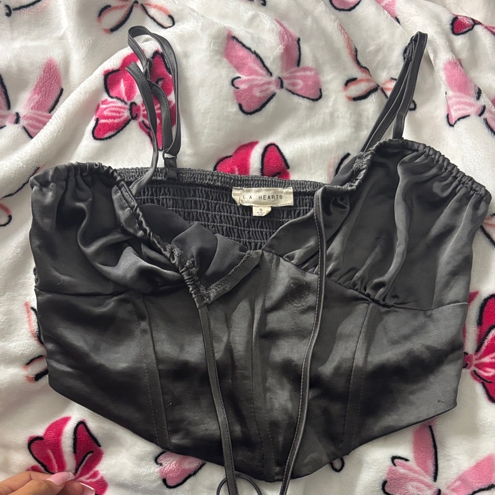 La Hearts Charcoal Satin Camisole